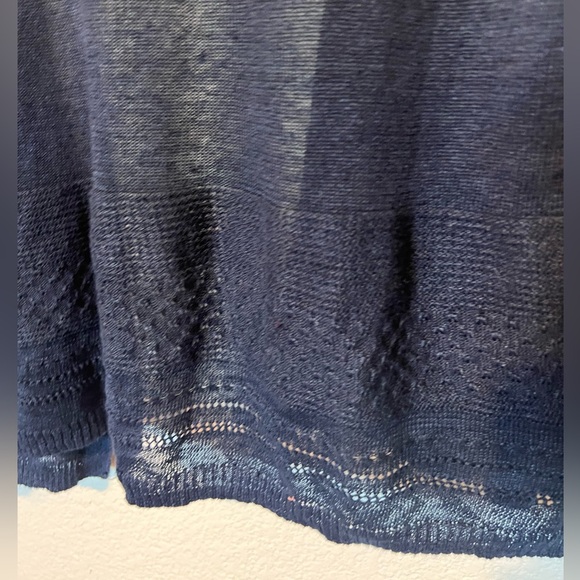 Nanette Lepore Navy Blue Linen Open Cardigan Pointelle Trim XL - Picture 4 of 8